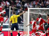 El delantero angoleño del Rayo Vallecano 'Manucho' Gonçalves (i) celebra el gol marcado a la Real Sociedad.