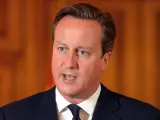 El primer ministro británico, David Cameron, ofreciendo un comunicado oficial desde Downing Street sobre el Estado Islámico.