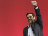 El candidato de Syzira, Alexis Tsipras, en la apertura de la campaña electoral griega.