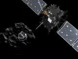 Fotografía sin fechar facilitada por la Agencia Espacial Europea (ESA) de un fotograma de la animación del módulo Philae mientras se separa de Rosetta y desciende sobre la superficie del cometa 67/P Churyumov-Gerasimenko.