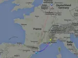 Trayectoria del A320 procedente de Barcelona y con destino Dusseldorf, siniestrado en los Alpes franceses.