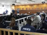 Vista general de la sala en la prisión de Korydallos en la que se juzga a miembros del partido neonazi griego Amanecer Dorado en Atenas.