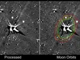 Imagen de la sonda New Horizons donde se aprecia por primera vez las lunas menores de Plutón: Estigia y Cerbero.