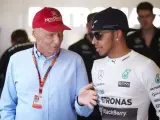 Niki Lauda y Lewis Hamilton.