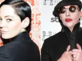 Montaje de imágenes recientes de Rose McGowan y Marilyn Manson.