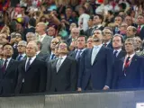 Jose Ignacio Wert, Artur Mas, el rey Felipe y Ángel María Villar, en el momento de la sonora pitada al himno español durante la final de la Copa del Rey entre el Athletic Club y el FC Barcelona.