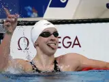 Katie Ledecky tras batir el récord del mundo en la semifinal de 1.500 de los Mundiales de natación.