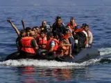 Regufiados a su llegada a la costa de Mytilini en la Isla de Lesbos (Grecia) el 14 de septiembre de 2015.