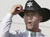 Lewis Hamilton, con un sombrero Stetson, en el podio del año pasado en Austin.