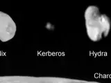 Imagen publicada por la NASA de las lunas de Plutón.