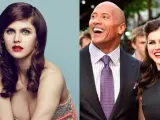 Alexandra Daddario y Dwayne 'The Rock' Johnson, juntos (dcha) en la presentación de la película San Andres.