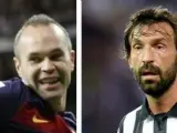 Iniesta, Pirlo, Ronaldinho y Del Piero, en el sentido de las agujas del reloj.