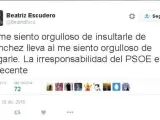 Tuit de la candidata segoviana Beatriz Escudero sobre la agresión a Rajoy