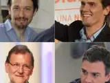 De izquierda a derecha y de arriba a abajo, los líderes de Podemos (Pablo Iglesias), Ciudadanos (Albert Rivera), PP (Mariano Rajoy) y PSOE (Pedro Sánchez).