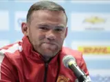 El capitán del Manchester United Wayne Rooney, en rueda de prensa.