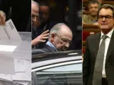 De izquierda a derecha, una imagen de las elecciones generales, la detención de Rodrigo Rato y el presidente de la Generalitat en funciones, Artur Mas.