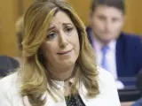 La presidenta de la Junta de Andalucía, Susana Díaz, en una de sus intervenciones en la sesión de control al ejecutivo.