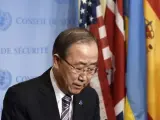 El secretario general de la ONU, Ban Ki-moon durante una rueda de prensa celebrada en la sede de la ONU en Nueva York.