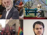 De izquierda a derecha: el cantautor Javier Krahe, la obra de títeres 'La bruja y don Cristóbal', la "Procesión del santísimo coño insumiso" y el rapero Pablo Hasél.