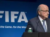 Joseph Blatter, presidente de la FIFA, en rueda de prensa.