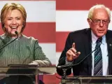 Los candidatos demócratas a la presidencia de Estados Unidos, Hillary Clinton y Bernie Sanders, en Michigan.