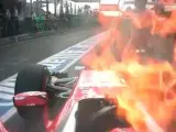 Imagen de una de las cámaras on-board del Ferrari de Kimi Raikkonen, en pleno incendio en el GP de Australia.