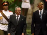 Raúl Castro recibe a Barack Obama en el Palacio de la Revolución de la Habana