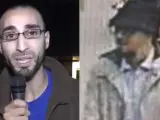A la izquierda, Fayçal Cheffou, en un vídeo de 2014 como periodista freelance. Cheffou sería el hombre del sombrero (imagen de la derecha) que no se inmoló en el aeropuerto de Zaventem.