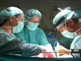 Médicos realizan un transplante renal.