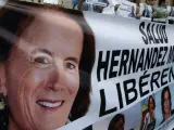Manifestación para exigir la liberación de la periodista española Salud Hernández en Bogotá.