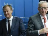 El presidente del Consejo Europeo, Donal Tusk (izq.), y el presidente de la Comisión Europea, Jean-Claude Juncker (dcha.)