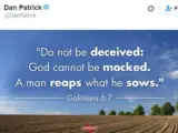El mensaje bíblico que publicó el vicegobernador de Texas, Dan Patrick, y después borró.