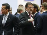 El presidente del Gobierno, Mariano Rajoy, durante la reunión de jefes de Estado y de Gobierno de la UE en Bruselas.