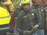 El ciclista madrileño Alberto Contador, tras caerse en la segunda etapa del Tour.
