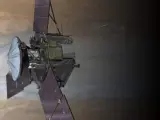 Una recreación de la sonda Juno en la órbita de Júpiter.