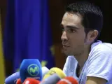 El ciclista español Alberto Contador, durante la rueda de prensa.