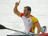 El español Saúl Craviotto celebra su bronce en la prueba de K1 200 en Río.