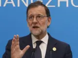 El presidente del Gobierno español en funciones, Mariano Rajoy, durante la rueda de prensa que ha ofrecido al término de la cumbre del G-20 que se celebra en China.