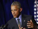 El presidente de Estados Unidos, Barack Obama, ofrece una rueda de prensa en el Hotel Mekong Riverside en Vientián (Laos) tras la cumbre de la Asociación de Naciones del Sudeste Asiático (ASEAN).