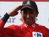 Nairo Quintana en el podio de la Vuelta a España.