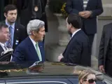 El Secretario de Estado estadounidense, John Kerry, a su llegada a la cita con su homólogo ruso, Serguei Lavrov, para reanudar las negociaciones sobre Siria.
