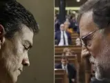 Pedro Sánchez y Mariano Rajoy, en dos imágenes de este 29 de octubre.