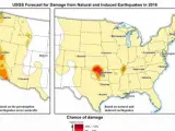 Mapa del riesgo sísmico por fracking en EEUU publicado en la web del Servicio Geológico de EEUU.