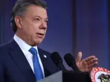 El presidente de Colombia, Juan Manuel Santos, ante la prensa.