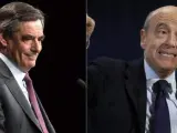 Los candidatos de la derecha francesa François Fillon (i) y Alain Juppé (d).