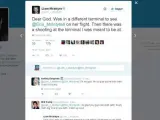 Tuit en el que Liam McIntyre explica lo cerca que estuvo del tiroteo del aeropuerto de Fort Lauderdale.