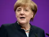 La canciller alemana Angela Merkel durante su intervención en el 58.º encuentro anual de la Federación Alemana de Funcionarios Públicos.