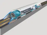 Recreación artística de un cápsula de pasajeros Hyperloop, que dentro de en tubo con aire a baja presión es capaz de alcanzar más de 1.000 km/h.