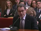 El expresidente de la Generalitat Artur Mas, durante su declaración en el juicio que se celebra en el Tribunal Superior de Justicia por Cataluña (TSJC) por la consulta del 9-N .