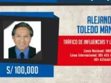 Aviso de búsqueda y recompensa por el expresidente peruano Alejandro Toledo.